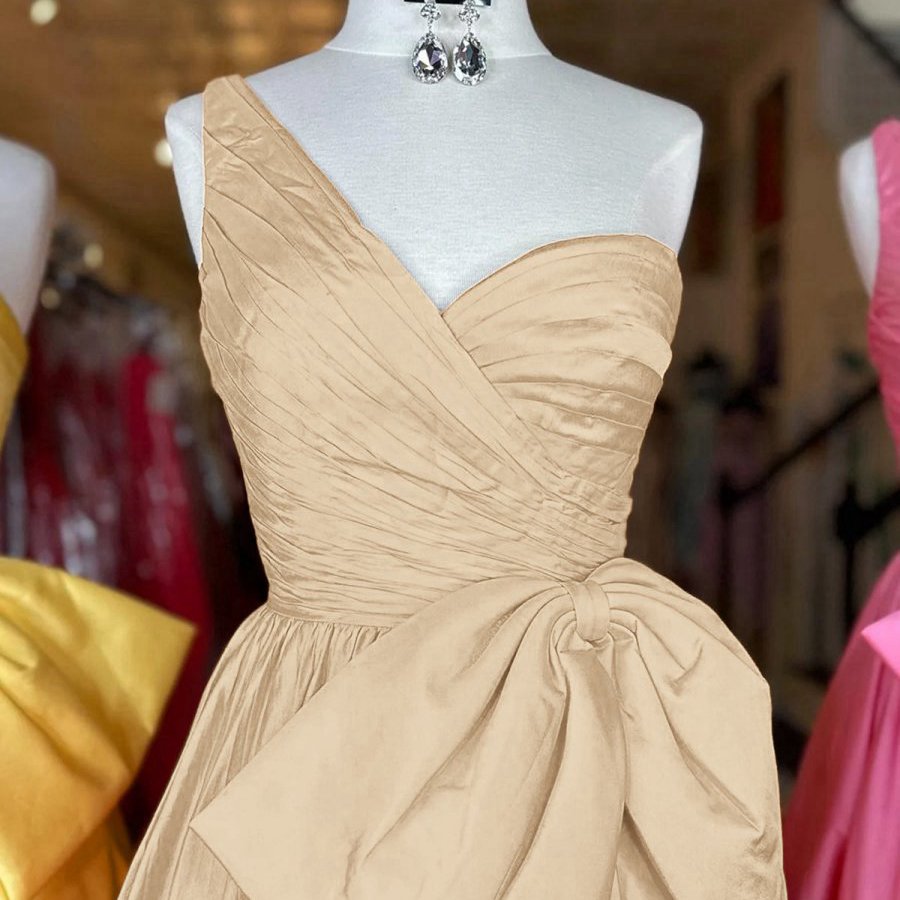 One Shoulder Satin A-line Prom Dresses with Bow