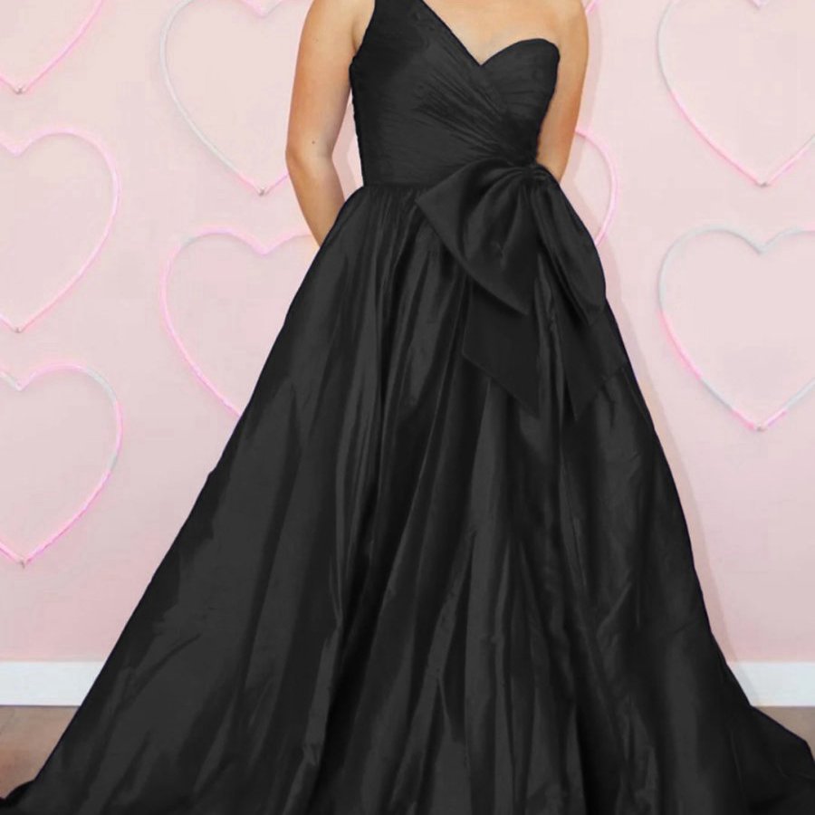 One Shoulder Satin A-line Prom Dresses with Bow