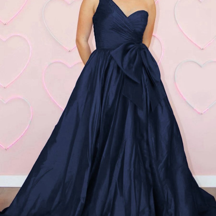 One Shoulder Satin A-line Prom Dresses with Bow