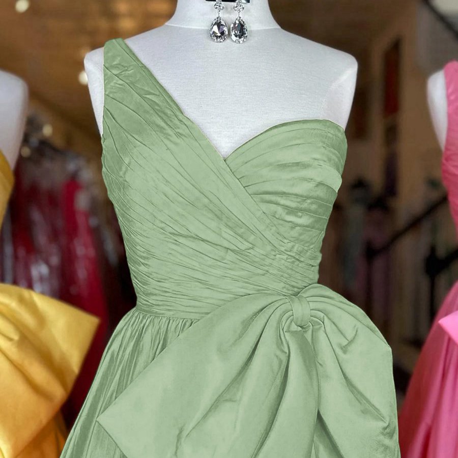 One Shoulder Satin A-line Prom Dresses with Bow