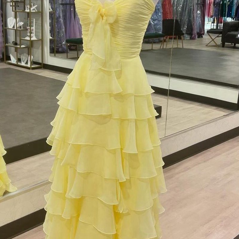 Chiffon Sweetheart Tie Ruffles Prom Dresses with Slit