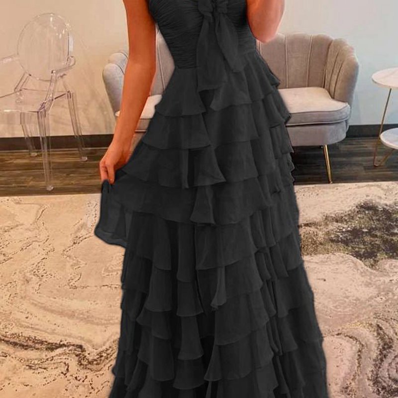 Chiffon Sweetheart Tie Ruffles Prom Dresses with Slit