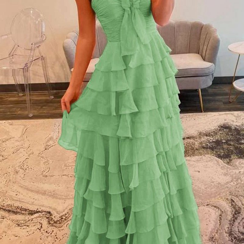 Chiffon Sweetheart Tie Ruffles Prom Dresses with Slit