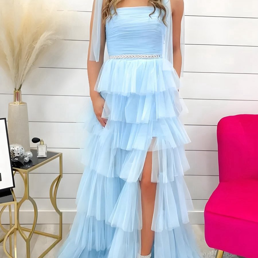 Pleated Ruffle Prom Dresses with Bow Tie Straps