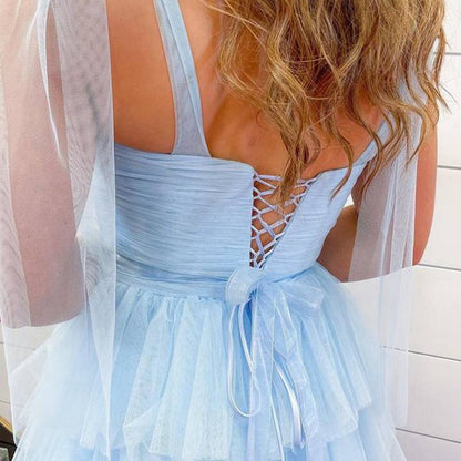 Pleated Ruffle Prom Dresses with Bow Tie Straps