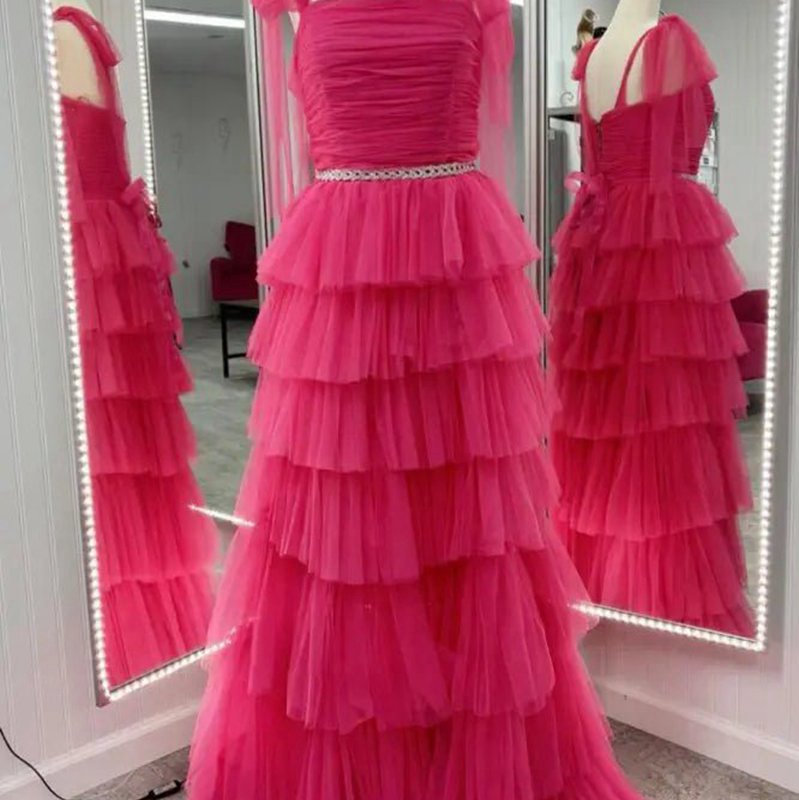 Pleated Ruffle Prom Dresses with Bow Tie Straps