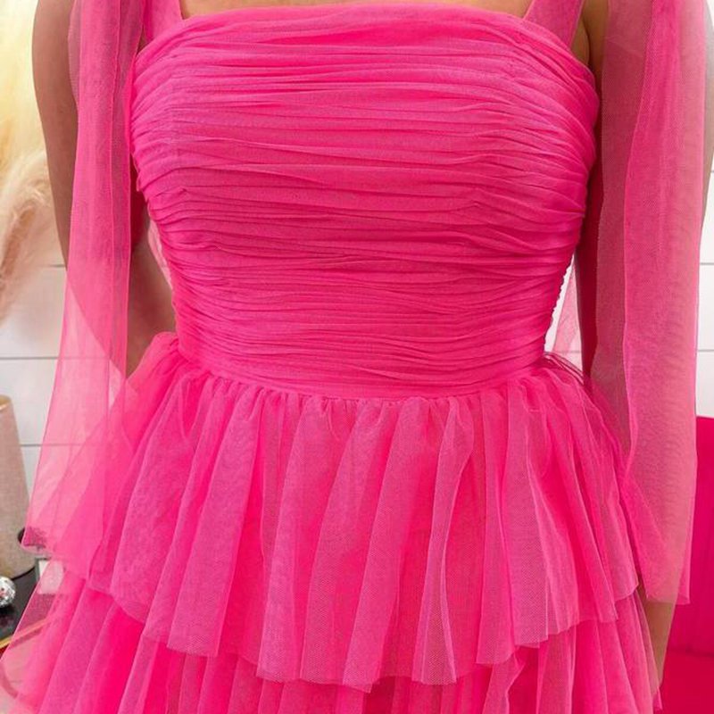 Pleated Ruffle Prom Dresses with Bow Tie Straps