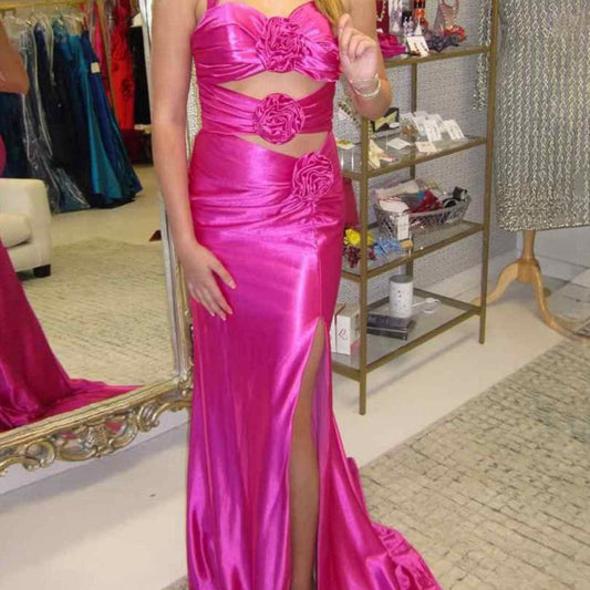 Floral Applique Halter Mermaid Prom Dresses with Cut-out