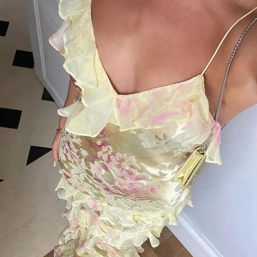 Spaghetti Straps Mermaid Long Prom Dresses with Ruffles