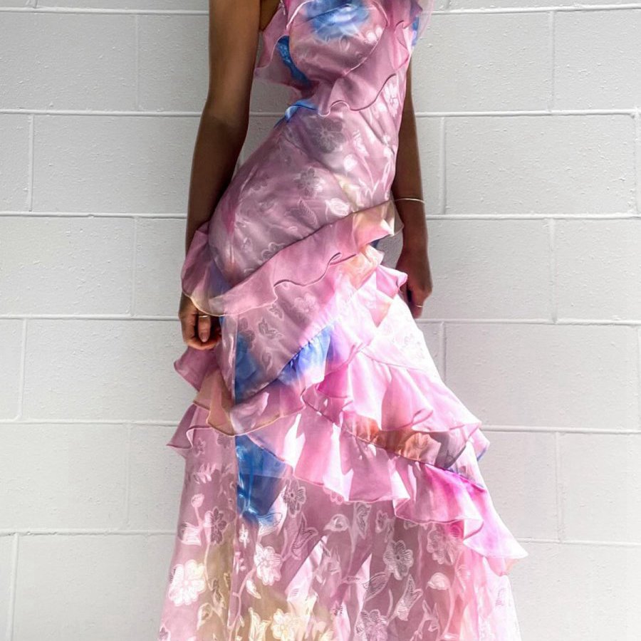 Spaghetti Straps Mermaid Long Prom Dresses with Ruffles