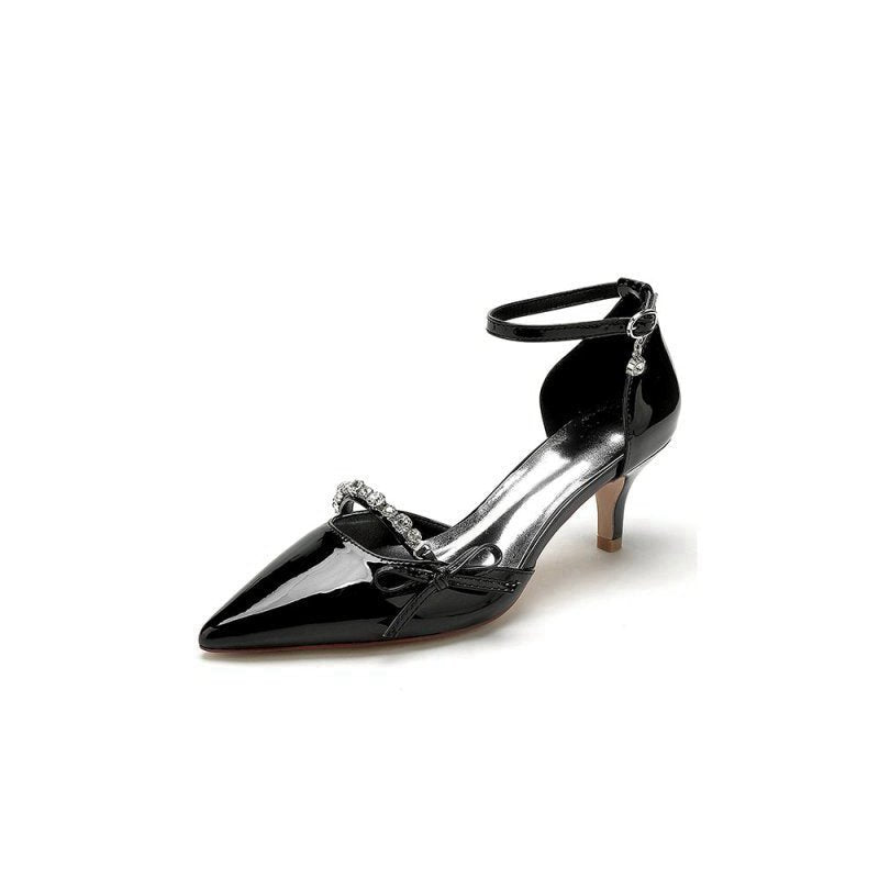 Patent Leather Mirror Finish With Rhinestone Pointed Toe Stiletto Heel