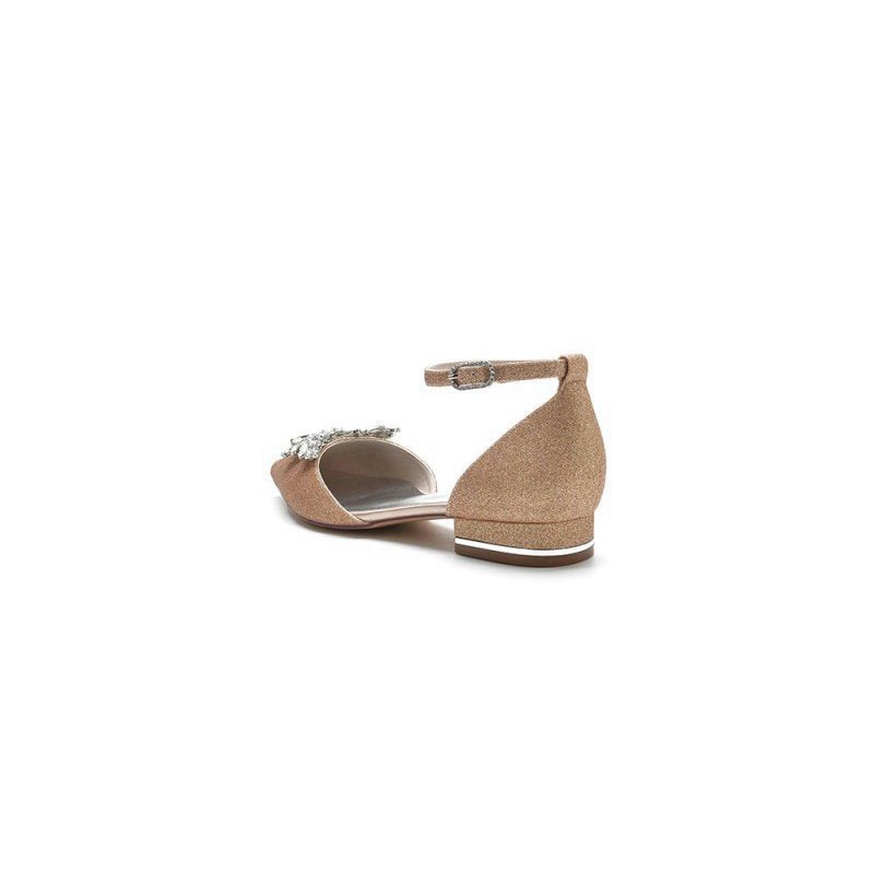 Stretch Glitter With Ankle Strap Rhinestone Pointed Toe Flat Heel Party Shoes