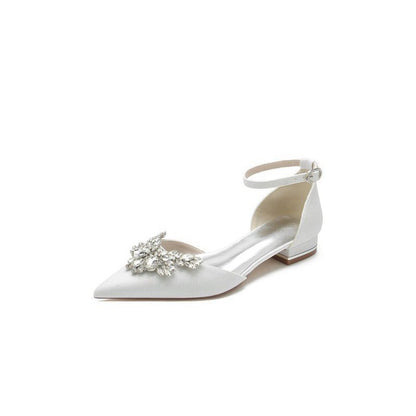 Stretch Glitter With Ankle Strap Rhinestone Pointed Toe Flat Heel Party Shoes