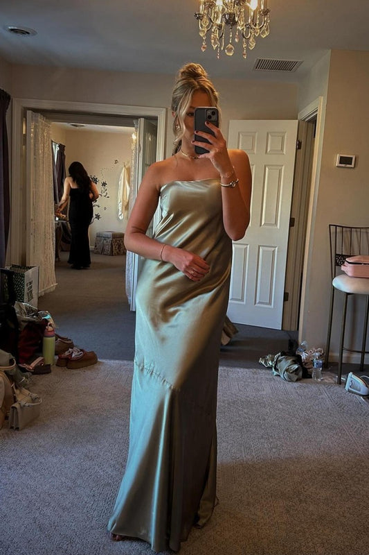 Strapless Satin Sheath Long Party Dresses