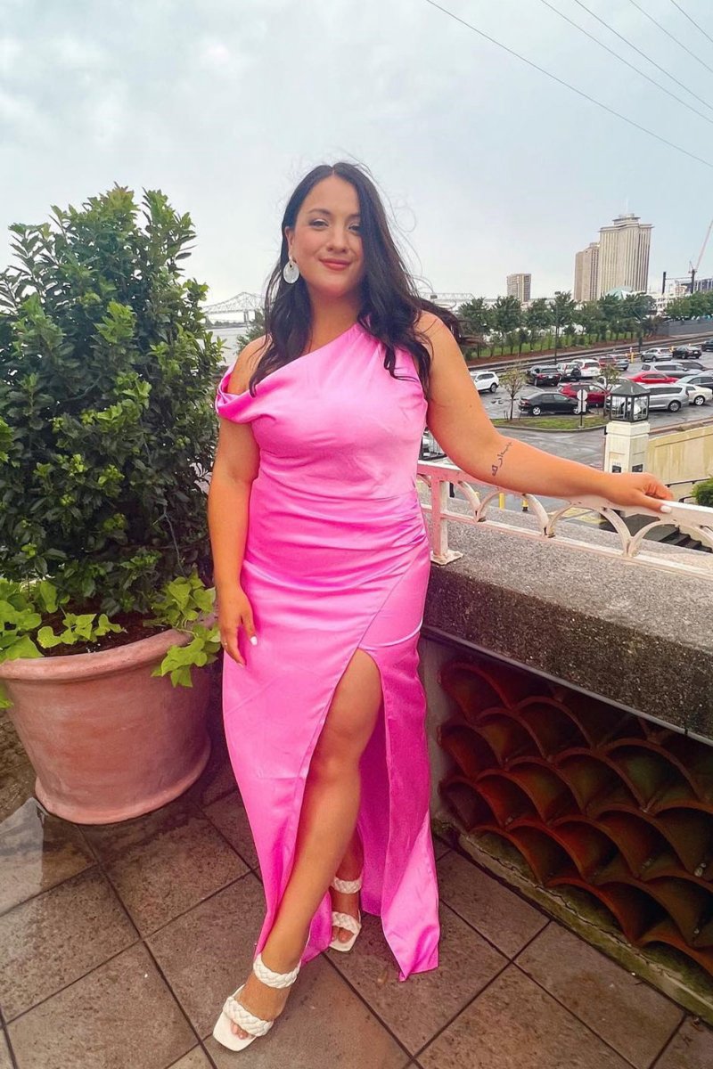 Mermaid Satin One Shoulder Bridesmaid Dresses with Slit