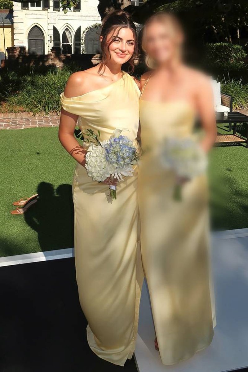 Mermaid Satin One Shoulder Bridesmaid Dresses with Slit
