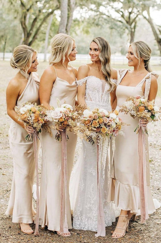 Sheath Satin Long Mismatch Bridesmaid Dresses