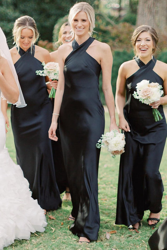 Halter Cutout Back Long Bridesmaid Dresses
