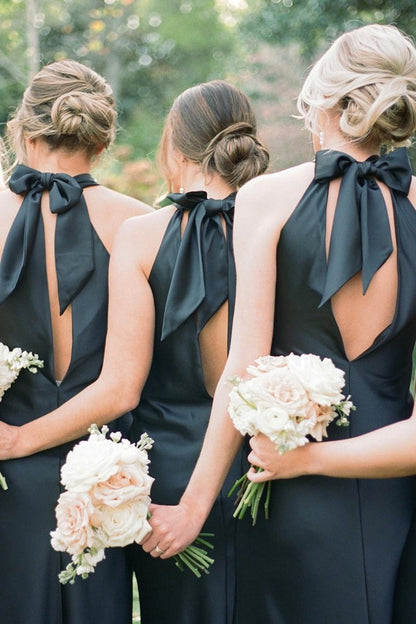 Halter Cutout Back Long Bridesmaid Dresses