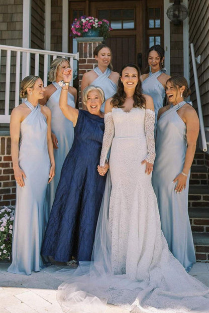 Halter Cutout Back Long Bridesmaid Dresses