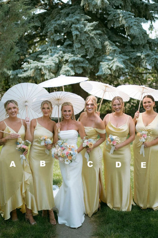 Sheath Silk Satin Long Bridesmaid Dresses