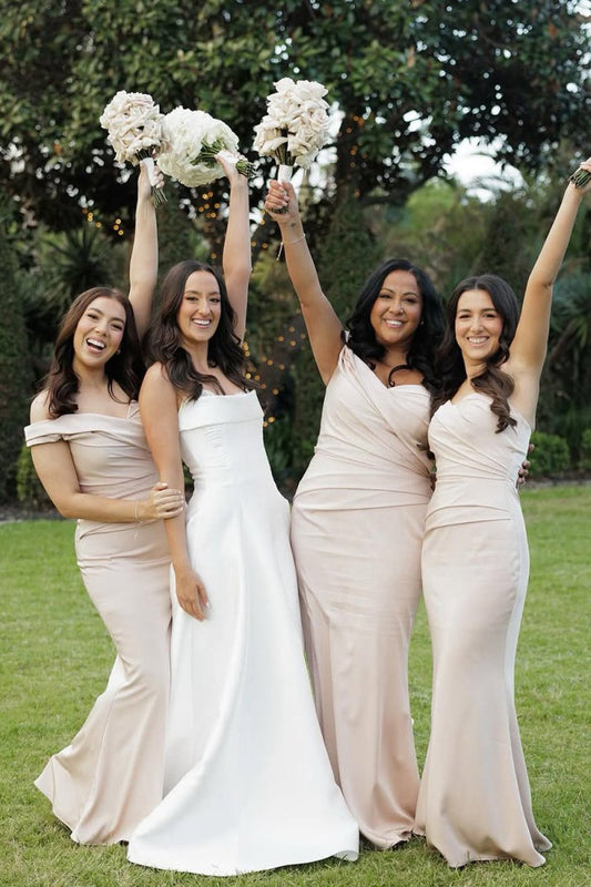Mermaid Off the Shoulder Elastic Satin Long Bridesmaid Dresses