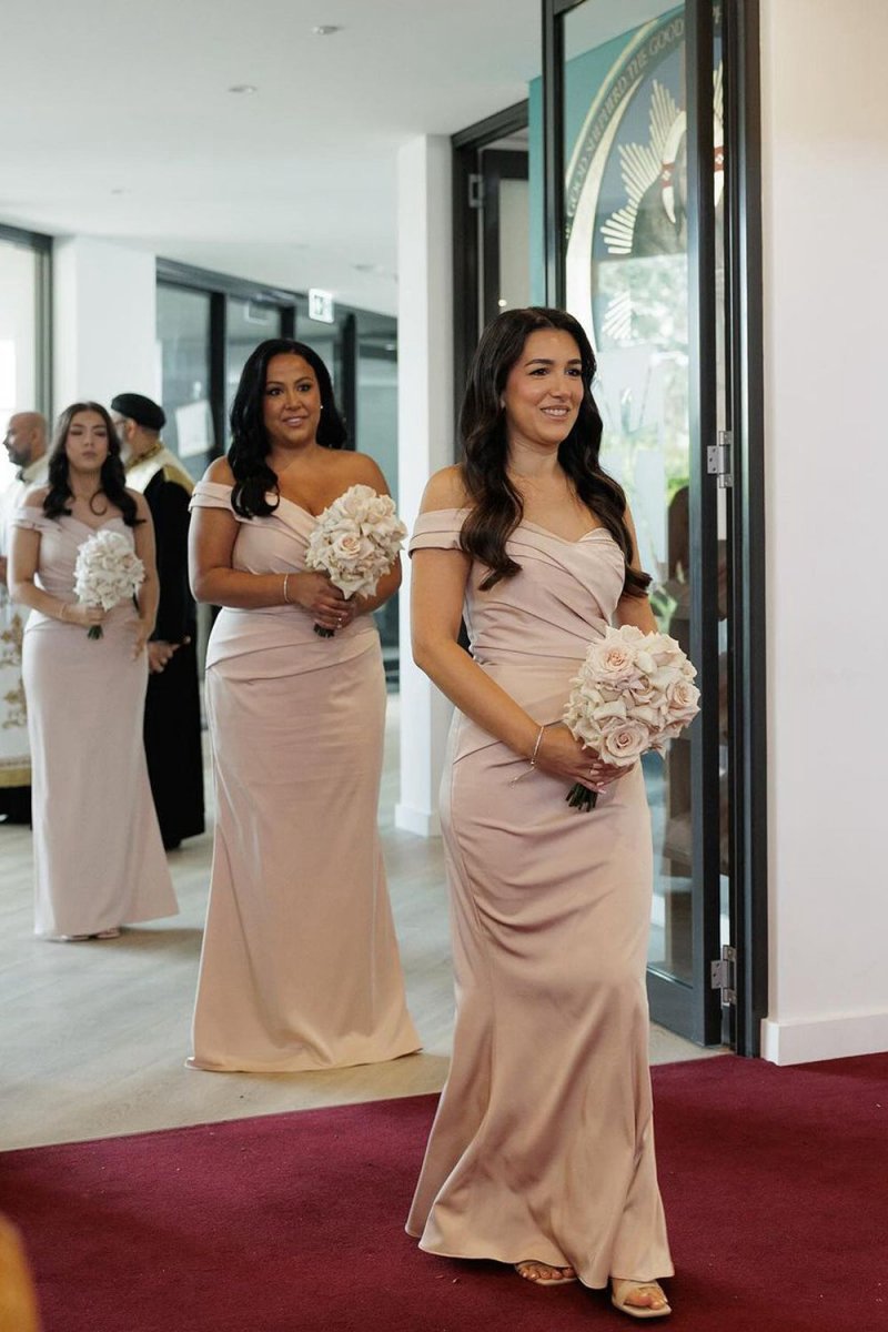 Mermaid Off the Shoulder Elastic Satin Long Bridesmaid Dresses