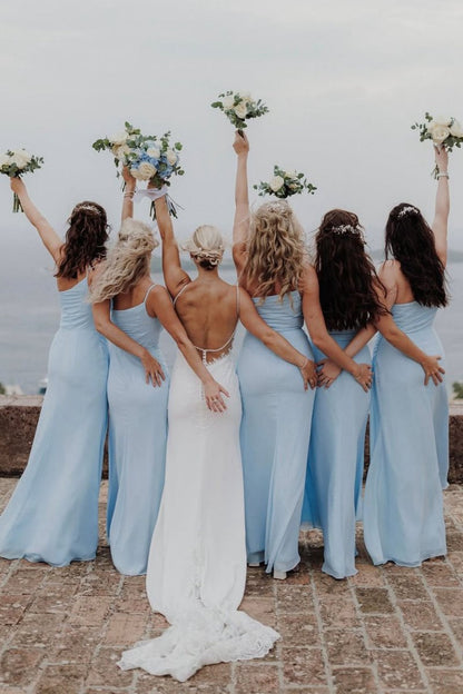 Sheath One Shoulder Chiffon Slit Bridesmaid Dresses