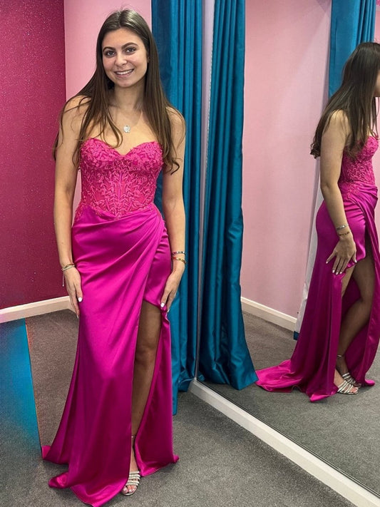 Lace and Satin Ruched Mermaid Prom Dresses