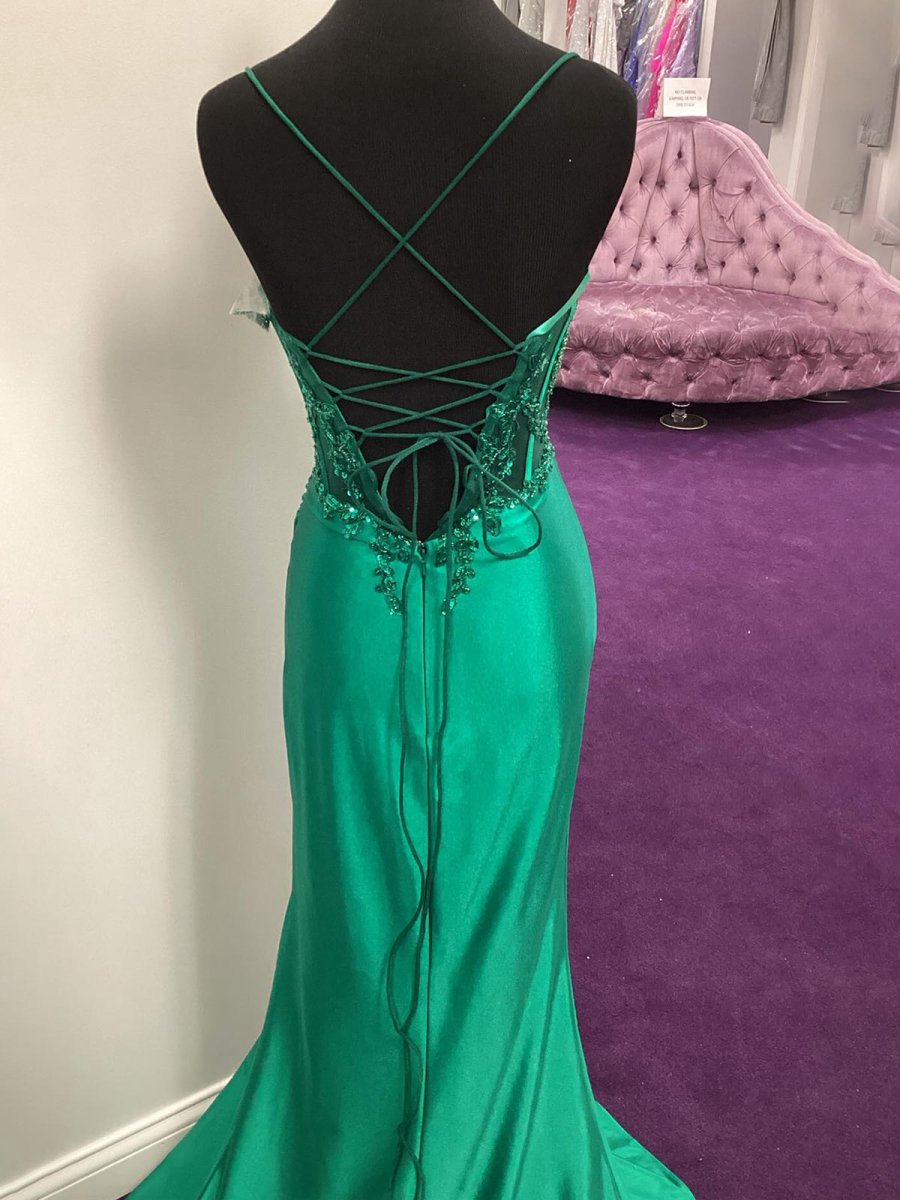 Sheer Appliques Satin Mermaid Long Prom Dresses