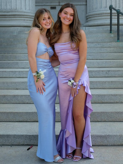 Mermaid Straps Cowl Neck Satin Long Prom Dresses