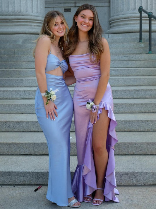 Mermaid Straps Cowl Neck Satin Long Prom Dresses