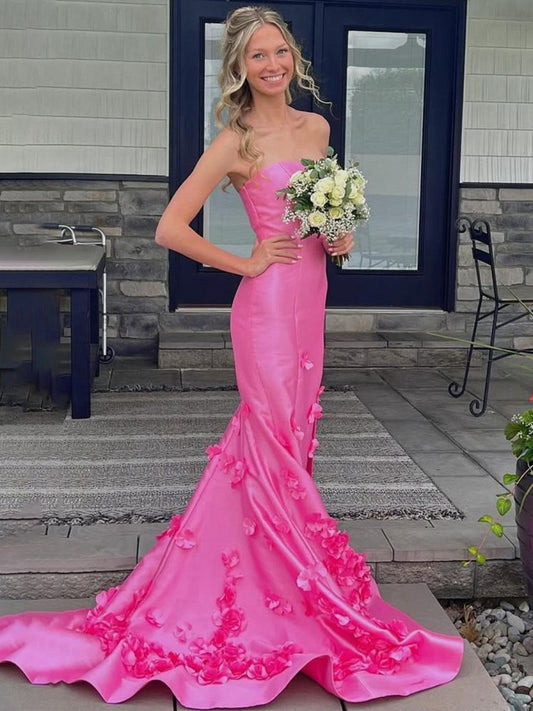 Strapless Mermaid Sleeveless Appliques Long Prom Dresses