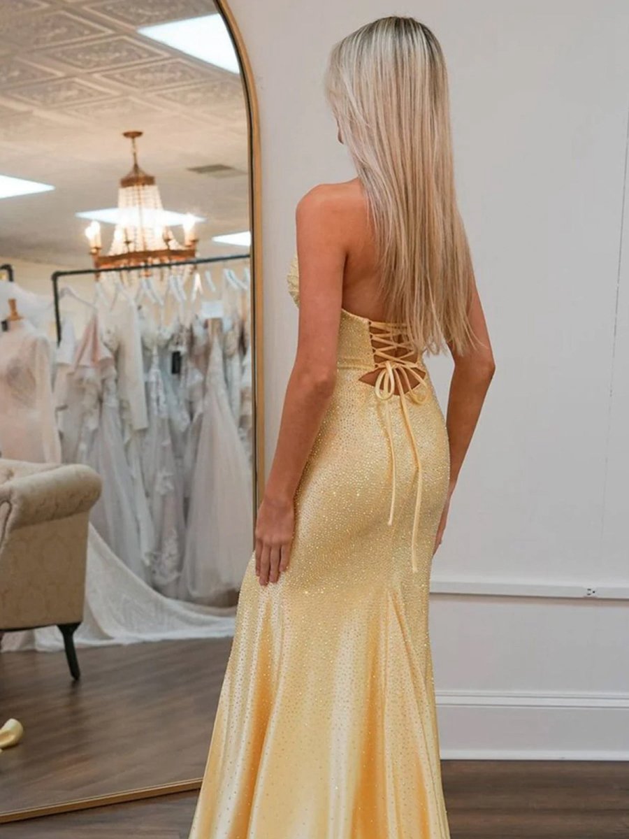 Glitter Mermaid Sweetheart Cut-out Long Prom Dresses with Beading