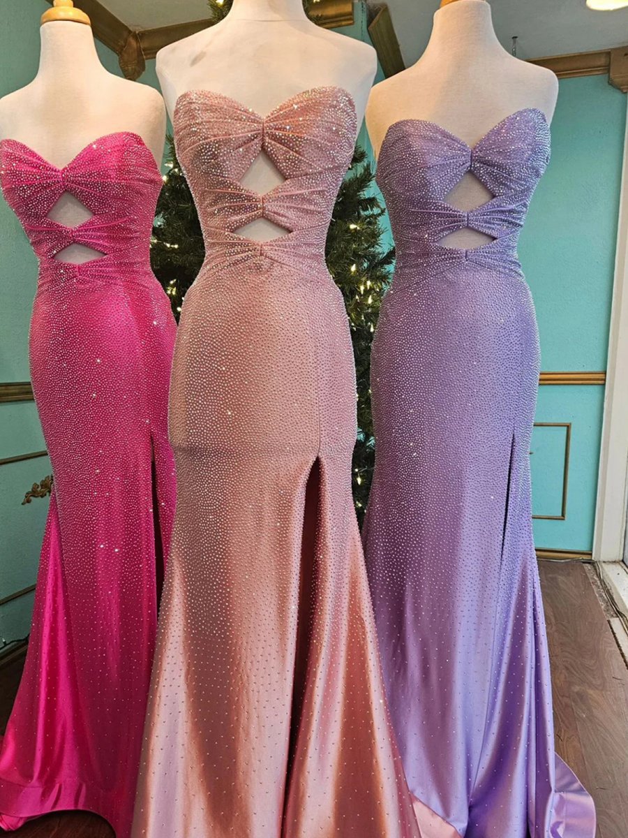 Glitter Mermaid Sweetheart Cut-out Long Prom Dresses with Beading