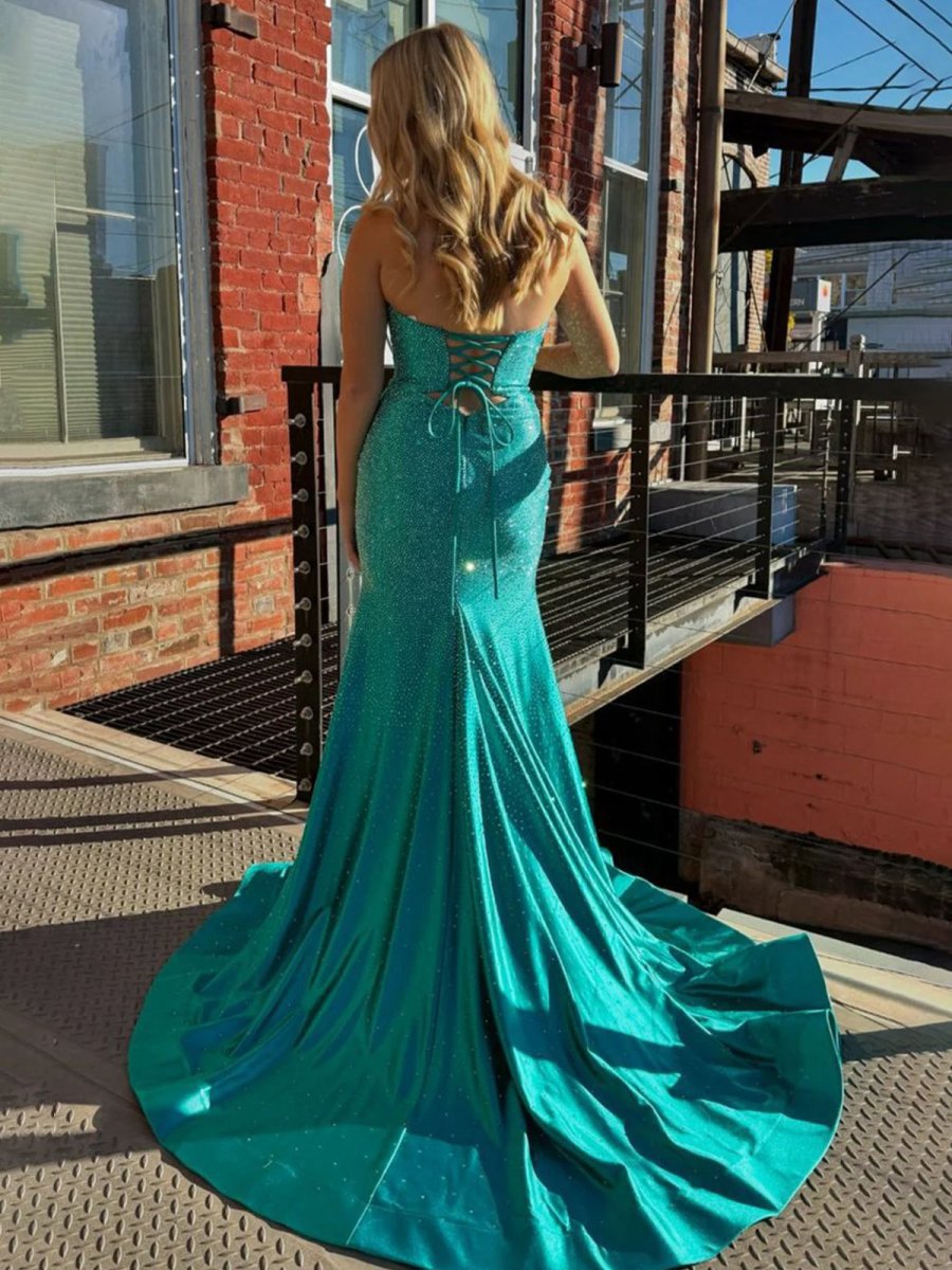 Glitter Mermaid Sweetheart Cut-out Long Prom Dresses with Beading