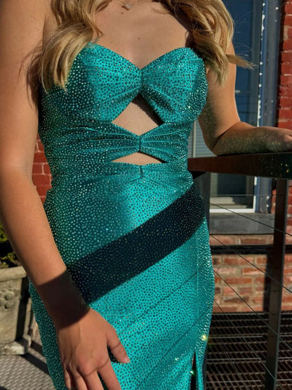 Glitter Mermaid Sweetheart Cut-out Long Prom Dresses with Beading