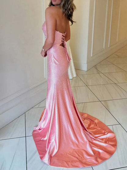 Glitter Mermaid Sweetheart Cut-out Long Prom Dresses with Beading