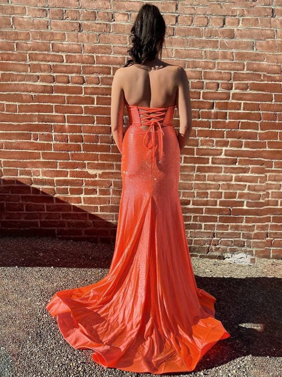 Glitter Mermaid Sweetheart Cut-out Long Prom Dresses with Beading