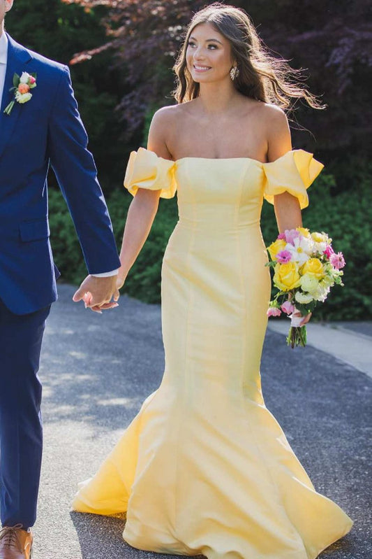 Satin Strapless Mermaid Pleated Long Formal Prom Dresses with Sleeves