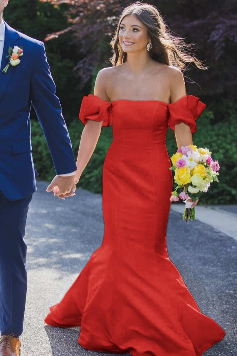 Satin Strapless Mermaid Pleated Long Formal Prom Dresses with Sleeves