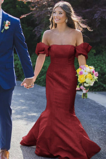 Satin Strapless Mermaid Pleated Long Formal Prom Dresses with Sleeves