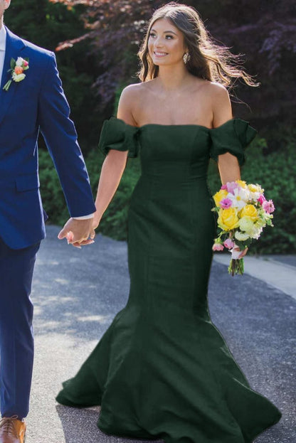 Satin Strapless Mermaid Pleated Long Formal Prom Dresses with Sleeves
