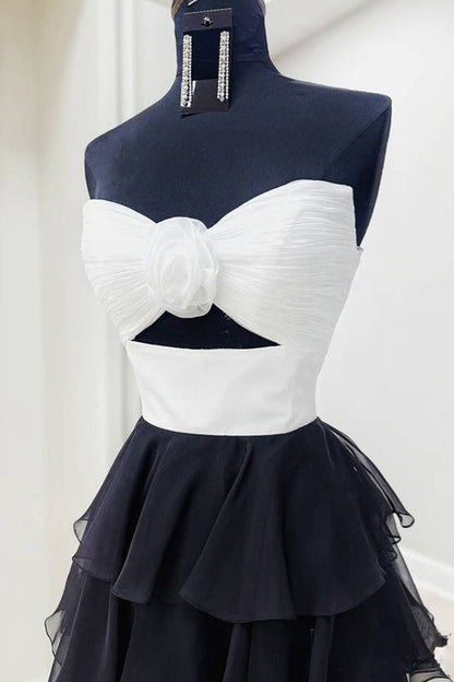 A-line Strapless V-Neck Layered Chiffon Sleeveless Formal Prom Dresses