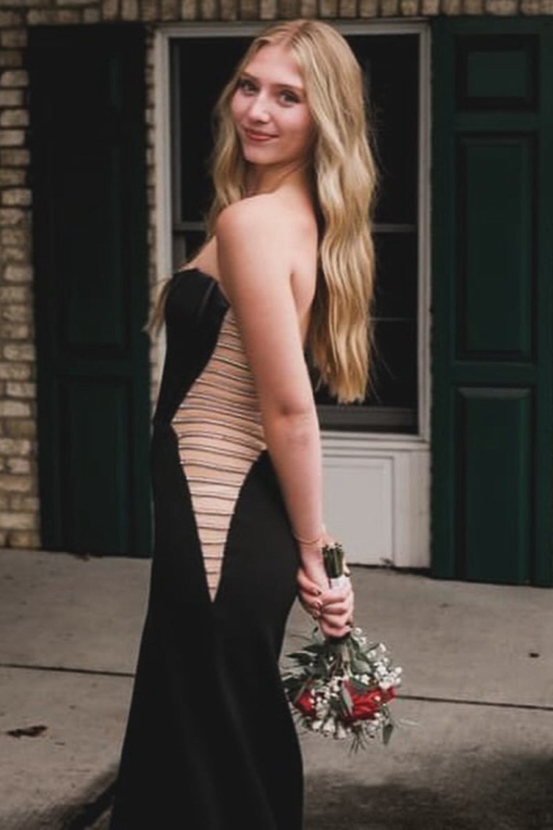 Strapless Mermaid Cut-out Long Corset Prom Dresses with Slit