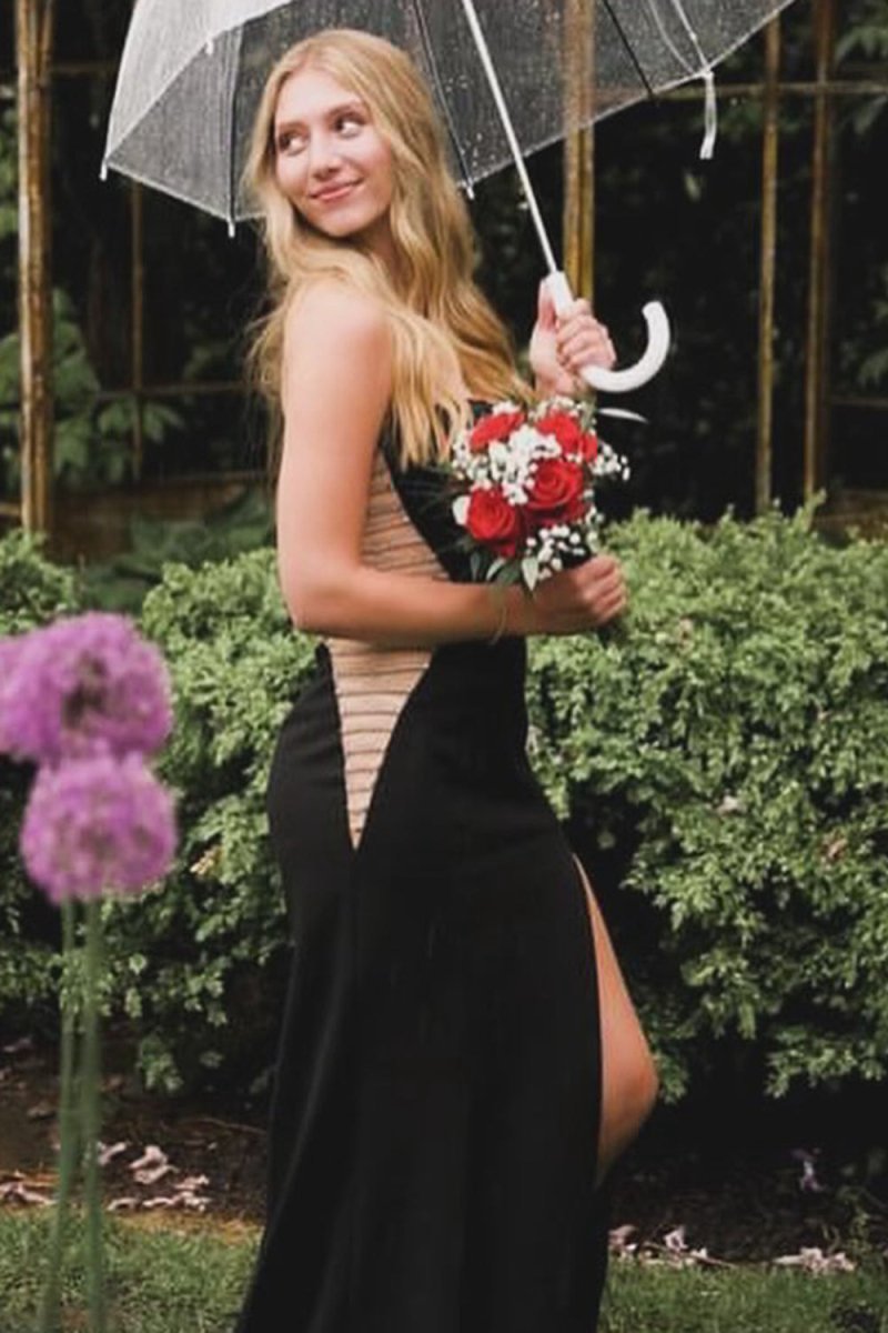 Strapless Mermaid Cut-out Long Corset Prom Dresses with Slit