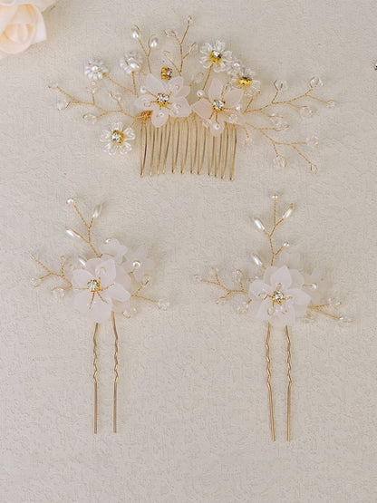 Crystal/Pearl Hair Combs Hair Accessories 3 Pcs