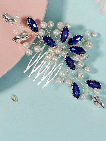 Stylish Rhinestone Pearl Hair Comb 3 Pcs