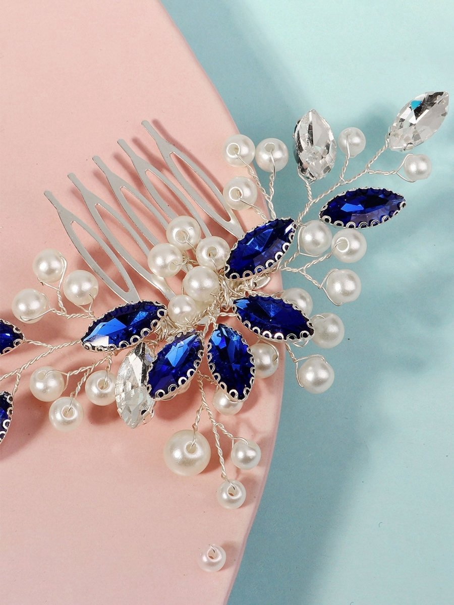 Stylish Rhinestone Pearl Hair Comb 3 Pcs