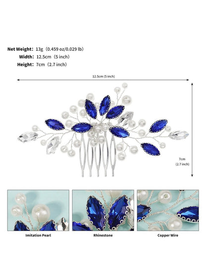 Stylish Rhinestone Pearl Hair Comb 3 Pcs